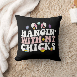 Hangin' mit meinen Chicks Ostern Bunny Groovy Retr Kissen