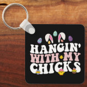 Hangin' mit meinen Chicks Ostern Bunny Groovy Retr Schlüsselanhänger (Vorderseite)