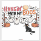 Hangin With My Boos Ghost Holding Black Cat Funny  Aufkleber (Blatt)