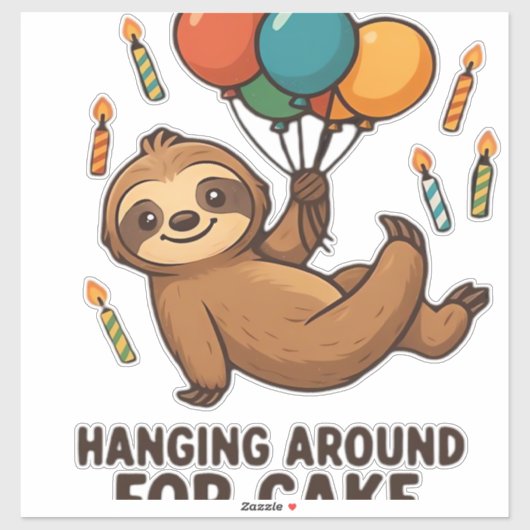 Hanging Around For Cake Birthday Balloon Sloth , C Aufkleber (Blatt)