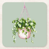 Hanging Basket Greenery Watercolor Rechteckiger Pappuntersetzer (Vorderseite)