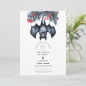 Hanging Bat Gothic Winter Wedding Einladung (Stehend Vorderseite)