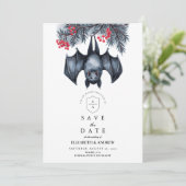 Hanging Bat Gothic Winter Wedding Save The Date (Stehend Vorderseite)