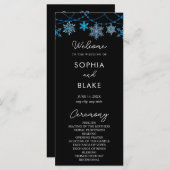 Hanging Blue Snowflakes Black Wedding Programm (Vorne/Hinten)