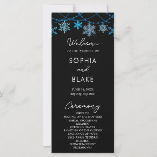 Hanging Blue Snowflakes Black Wedding Programm