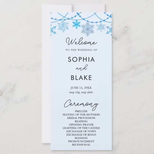 Hanging Blue Snowflakes Blue Wedding Program (Vorderseite)