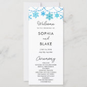 Hanging Blue Snowflakes White Wedding Programm (Vorderseite)