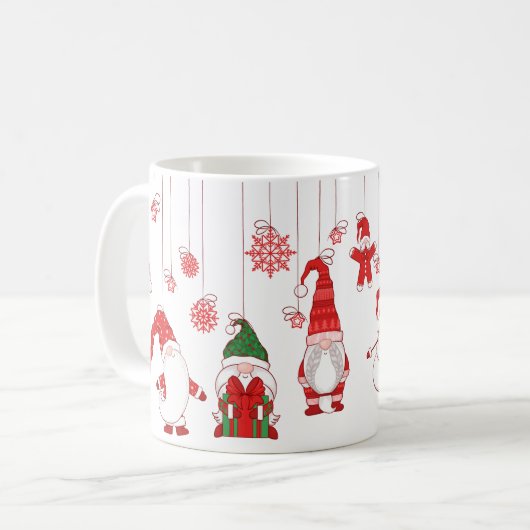 Hanging Christmas Gnomes & Snowflakes Kaffeetasse (Vorderseite Links)