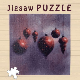 Hanging Christmas Red Baubles on Violet - Puzzle