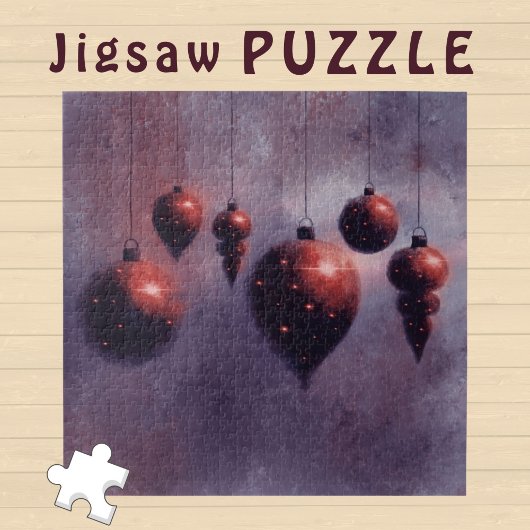 Hanging Christmas Red Baubles on Violet - Puzzle