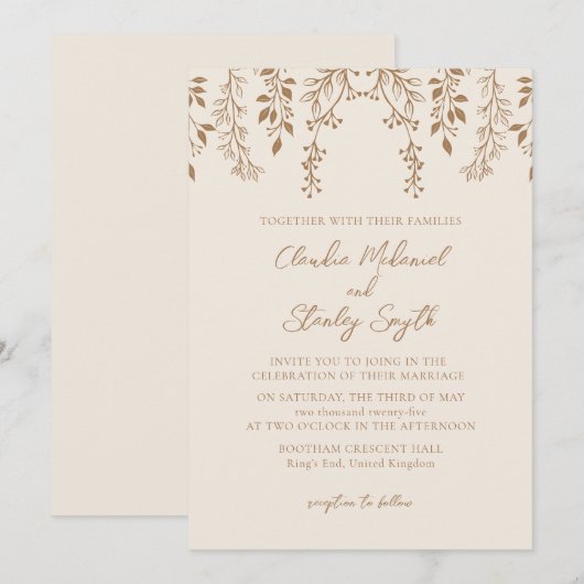 Hanging Florals Foliage Warm Beige Boho Einladung (Vorne/Hinten)