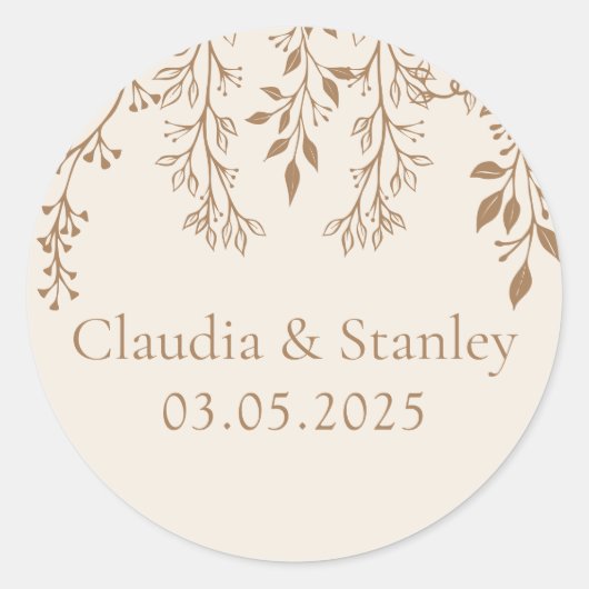 Hanging Florals Foliage Warm Romantic Boho Earthy Runder Aufkleber (Vorderseite)