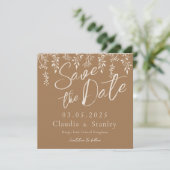 Hanging Florals Foliage Warm Romantic Boho Earthy Save The Date (Stehend Vorderseite)