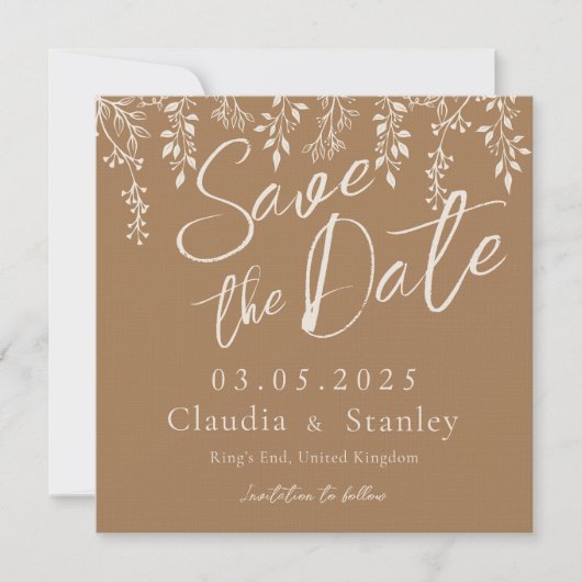 Hanging Florals Foliage Warm Romantic Boho Earthy Save The Date (Vorderseite)