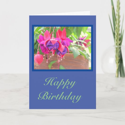 Hanging Fuchsia Pflanze/Happy Birthday/anpassbar Karte (Vorderseite)