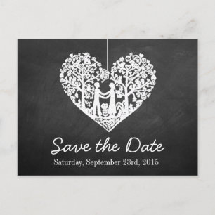 Hanging Heart Tree Chalkboard Save the Date Ankündigungspostkarte