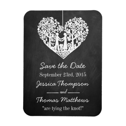 Hanging Heart Tree Chalkboard Save the Date Magnet (Vertikal)