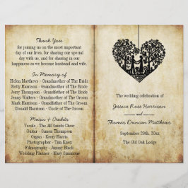 Hanging Heart Tree Vintage Wedding Bi-Fold Program