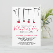 HANGING HEARTS Valentine's Day Dinner Party Einladung (Stehend Vorderseite)