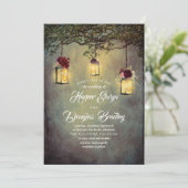Hanging Lanterns Burgundy Red Rustic Wedding Einladung (Stehend Vorderseite)
