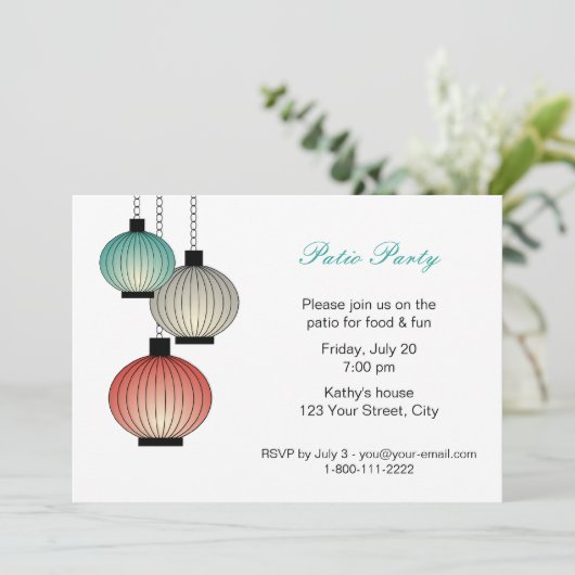 Hanging Lanterns Party Einladung (Stehend Vorderseite)