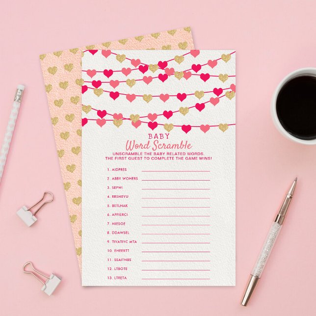 Hanging Love Hearts Baby Shower Word Scramble Game (Von Creator hochgeladen)