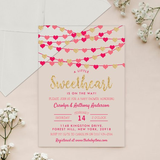 Hanging Love Hearts Little Sweetheart Baby Shower Acryleinladungen