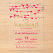 Hanging Love Hearts Little Sweetheart Baby Shower Acryleinladungen (Vorderseite)