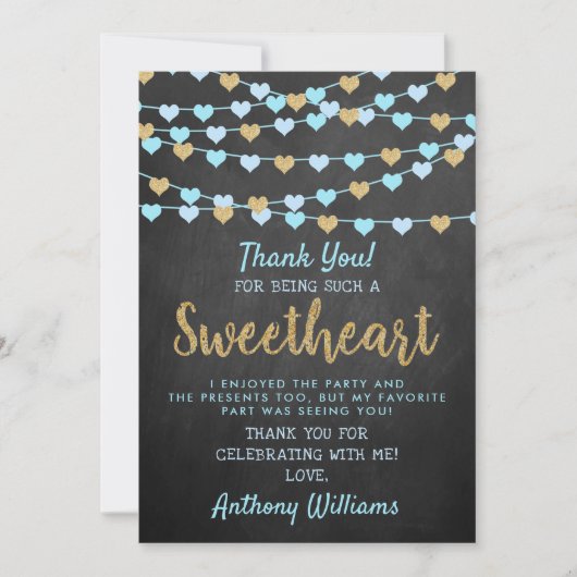 Hanging Love Hearts Little Sweetheart Birthday Dankeskarte (Vorderseite)