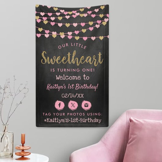 Hanging Love Hearts Sweetheart Birthday Welcome Banner