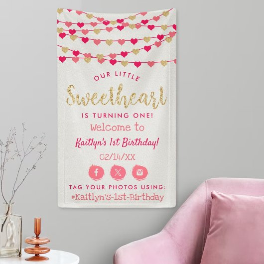 Hanging Love Hearts Sweetheart Birthday Welcome Banner