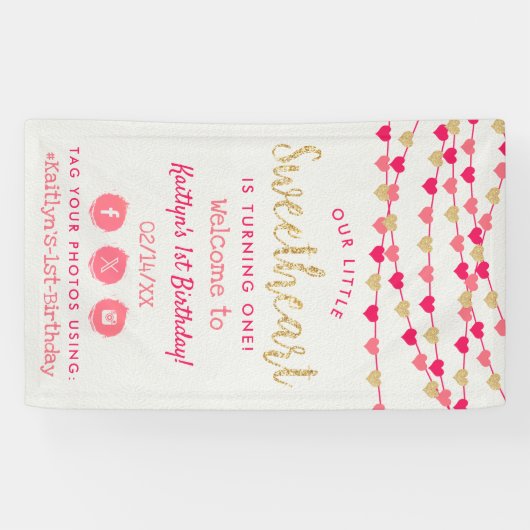 Hanging Love Hearts Sweetheart Birthday Welcome Banner (Horizontal)