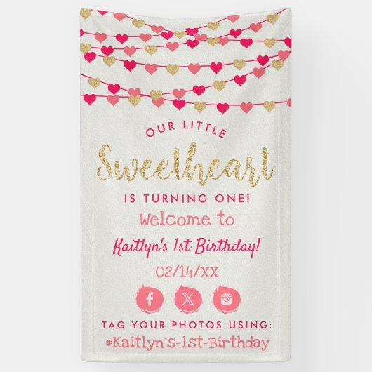 Hanging Love Hearts Sweetheart Birthday Welcome Banner (Vertikal)