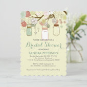 Hanging Mason Jar & Retro Blume Brautparty Einladung (Stehend Vorderseite)