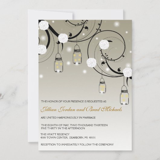 Hanging Mason Jar und Fireflies Hochzeit Einladung (Vorderseite)