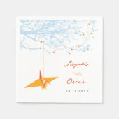 Hanging Orange Origami Paper Crane Asian Wedding Serviette (Vorderseite)