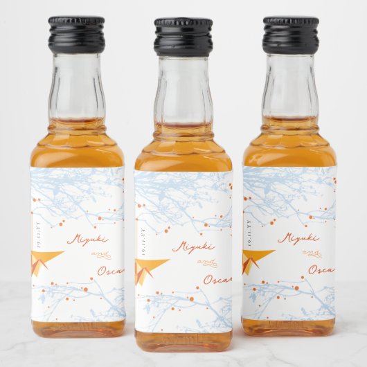 Hanging Orange Origami Paper Cranes Asiatische Hoc Alkoholflaschenetikett (Flaschen)