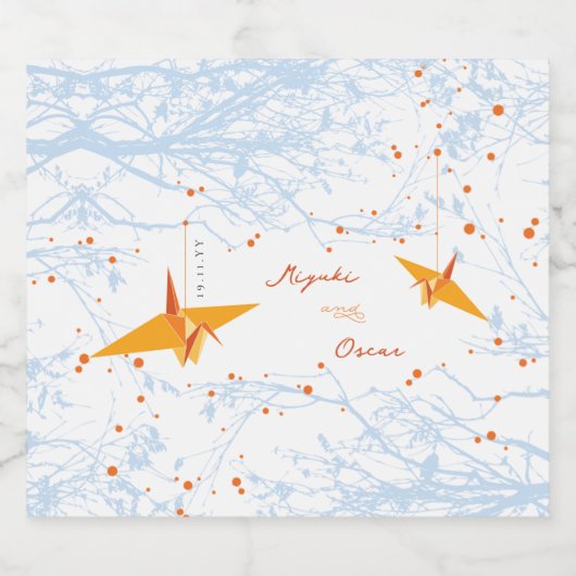 Hanging Orange Origami Paper Cranes Asiatische Hoc Bierflaschenetikett (Einzelnes Label)