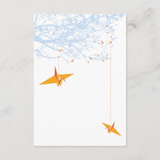 Hanging Origami Orange Crane Asiatische Hochzeitde Begleitkarte (Rückseite)