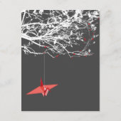 Hanging Origami Paper Cranes asiatische Hochzeitde Begleitkarte (Rückseite)