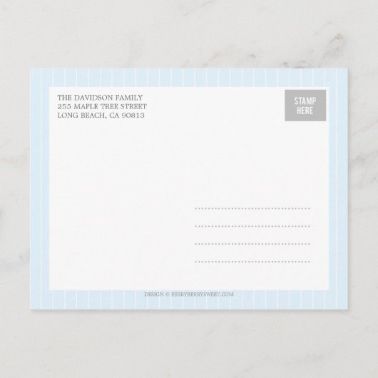 Hanging Pictures Birth Announcement - Baby Boy Ankündigungspostkarte (Rückseite)