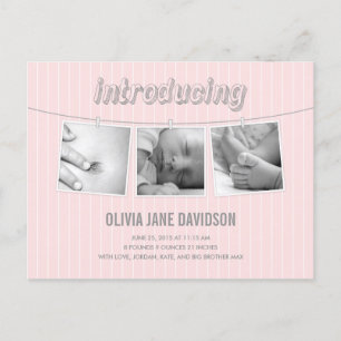 Hanging Pictures Birth Announcement - Baby Girl Ankündigungspostkarte