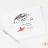 Hanging Red Origami Paper Crane Chic Asiatische Ho Runder Aufkleber (Umschlag)