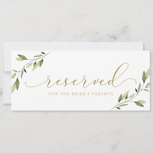 Hanging Reserved Greenery Gold Wedding Sign Einladung (Rückseite)