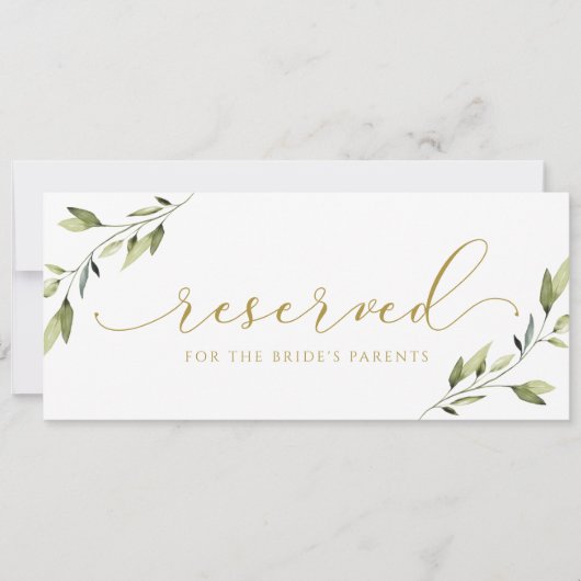 Hanging Reserved Greenery Gold Wedding Sign Einladung (Vorderseite)