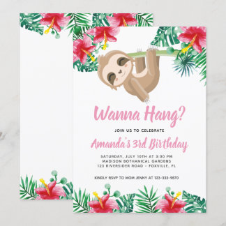 Hanging Sloth Girl zum Geburtstag Einladung