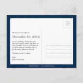 Hanging Snowflakes Foto Save the Date (Marine) Ankündigungspostkarte (Rückseite)