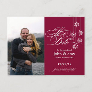 Hanging Snowflakes Foto Save the Date (rot) Ankündigungspostkarte