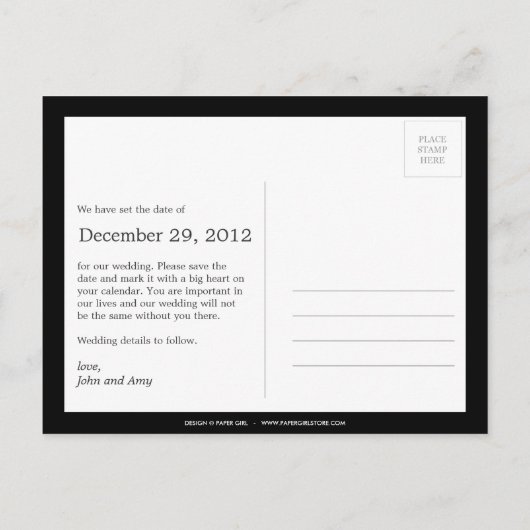 Hanging Snowflakes Foto Save the Date (schwarz) Ankündigungspostkarte (Rückseite)