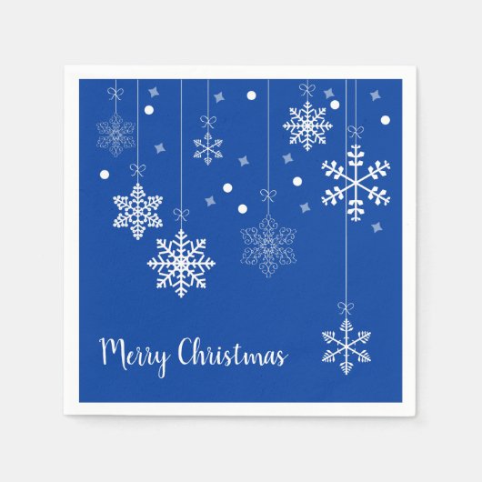 Hanging Snowflakes Merry Xmas Blue Paper Napkins Serviette (Vorderseite)